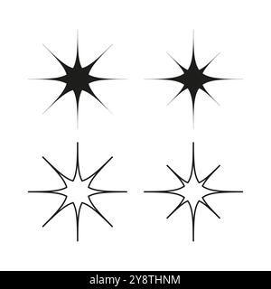 Starburst vector icons. Eight pointed star symbols. Retro geometric shapes. Clean black outline. Stock Vector