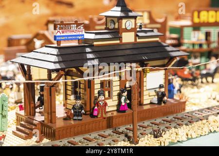 Turin, Italy, October 2022: Western ambient made of colorful plastic building blocks, fun and education, Europe Stock Photo