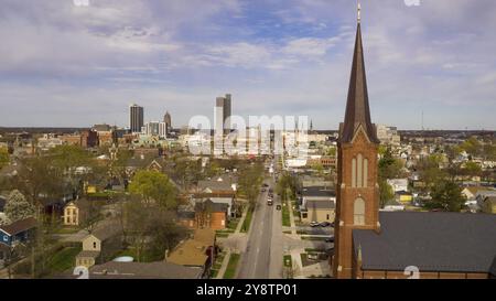 Aerial view over the downtown city skyline of Fort Wayne Indiana USA Stock Photo