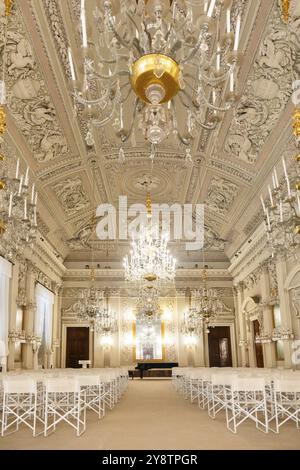 Florence, Italy, 29 June 2023: Pitti Palace, Empty conference Room for indoor event, Europe Stock Photo