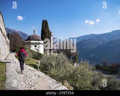 Trekking scene on the Greenway of Lake Como Stock Photo