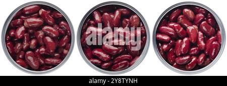 Flat lay view at opened tin can with kidney beans isolated on transparent background Stock Photo