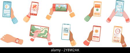 Hand Mobile App Set Stock Vector