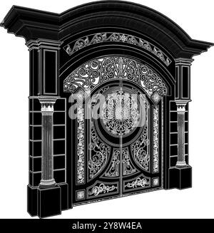 Forged Gate Vector. Illustration Of Arc Entrance Gate Isolated On White Background. Stock Vector