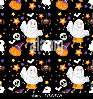 Colorful Halloween-themed seamless vector illustration Stock Vector