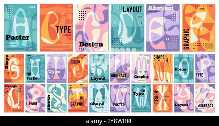 Groovy psychedelic alphabet typography book covers and poster templates, vector layouts. Groovy or retro cartoon art book covers with psychedelic typography and abstract alphabet letters for posters Stock Vector