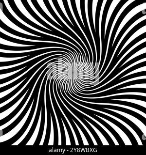 Psychedelic hypnosis swirl, hypnotic spiral pattern. Monochrome vector optical illusion with swirling circular shape, wavy lines or rays with dot in center. Abstract black and white spiraling effect Stock Vector