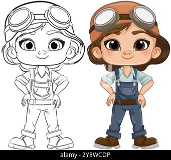 Girl in overalls with goggles and boots Stock Vector