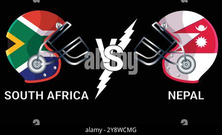 South Africa vs Nepal Cricket Match 3D Illustration. Vector Flags Helmet Stock Vector