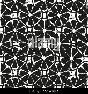 Citrus slices black and white seamless pattern. Hand drawn black and white abstract background with printed citrus slices spots Stock Vector