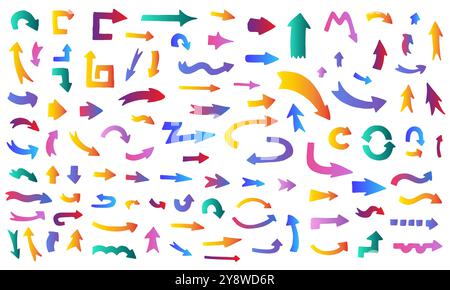 Trendy colors hand drawn vector arrow set. Stock Vector