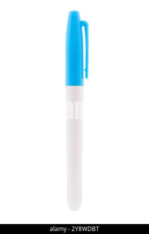 Blue permanent marker on white background Stock Photo