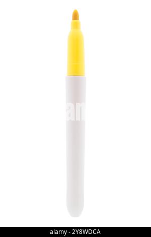 Yellow permanent marker on white background Stock Photo