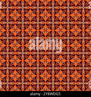 Talavera Seamless Pattern With Orange and Brown Color Cobination. Tile Pattern Vector Stock Vector