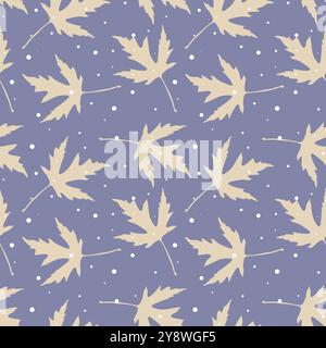 Snowflakes and winter oak leaves pattern on violet purple background. Vector illustration Stock Vector