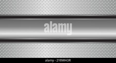 Polished chrome metallic background in silver-gray with a textured diamond plate design. Vector graphic. Stock Vector