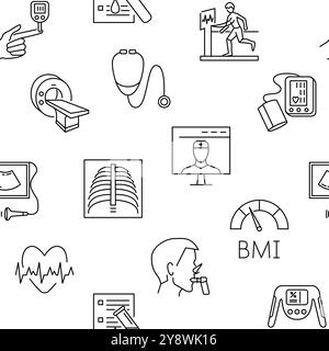 Health check-up line seamless pattern. Medical background, healthcare and medicine symbols. Vector illustration. Stock Vector