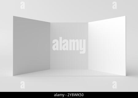 White room corner interior cross section. 3D rendered, blank, white and rectangular stage, platform or pedestal template for product display. Stock Photo