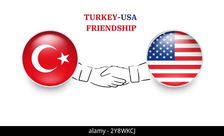 Turkey and Cyprus flags in circle with shake hand. Turkey And Cyprus friendship. and Turkey And Cyprus flags, isolated on white background. Vector ico Stock Vector