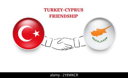 Turkey and Cyprus flags in circle with shake hand. Turkey And Cyprus friendship. and Turkey And Cyprus flags, isolated on white background. Vector Stock Vector