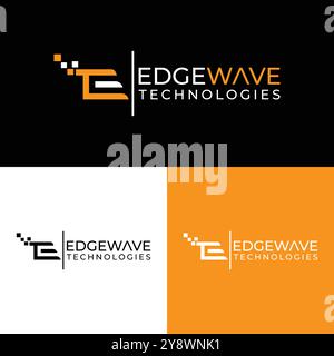 Letter E logo icon design template elements. Initial letter E logo concept. Edge Wave Technology logo design tech logo Stock Vector