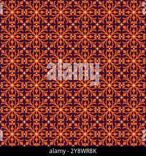 Majolica pottery tile, orange and brown azulejo, original traditional decor. Seamless Damask pattern Stock Vector
