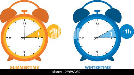 summer time and winter time concept with ringing alarm clock vector illustration Stock Vector