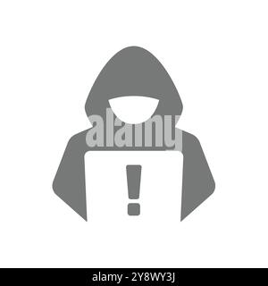 Hacker with laptop vector icon. Computer crime symbol. Stock Vector