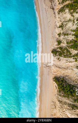 Drone top view of Egremni beach with turquoise water in Lefkada island Stock Photo