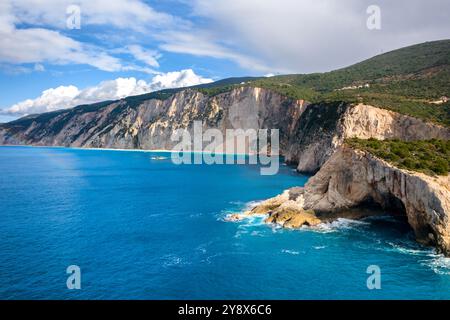 Drone view of Porto Katsiki turquoise water beach in Lefkada, Greece Stock Photo