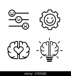 Set of icons for emotional intellect, emotions, mental health area of use. Linear icons. Stock Vector