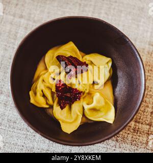Ravioli are easy to find all over the italian peninsula. And they're always a good idea. Here are a cheese filled version from Piemonte. Stock Photo