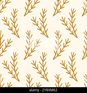 Autumn Forest Pine Branches Fall Seamless Pattern Stock Vector