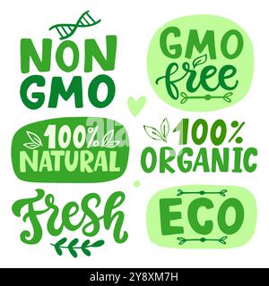 Eco Friendly Organic Food Vector Lettering Set Stock Vector