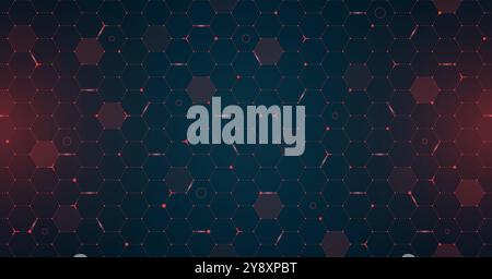 VR HUD futuristic interface hexagons grid. Digital UI screen hexagonal mesh pattern. GUI hi tech visor backdrop design. Spaceship head up display red hex lines on dark background. FUI Sci Fi dashboard Stock Vector