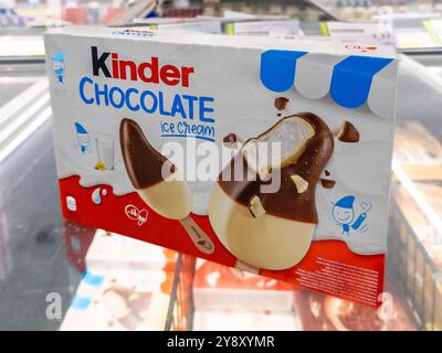 Italy - September 18, 2024: Kinder Chocolate Ice Cream Ferrero pack, Stick ice cream covered with chocolate and milk chocolates Stock Photo