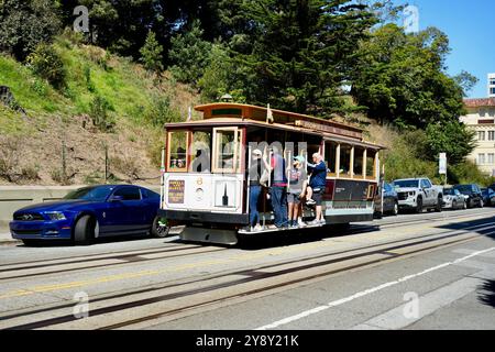 Passengers on Cable Car No.6, originally Built in 1887 by Ferries and Cliff House Railway. Stock Photo