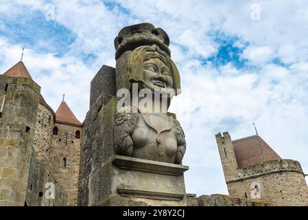 Dame Carcas in the walled medieval fortress of Cite de Carcassonne, Occitania, France Stock Photo