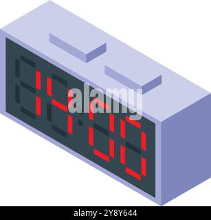 Digital alarm clock showing time in red numbers isometric view isolated on white background Stock Vector