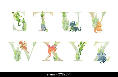 Watercolor dragons letters Stock Vector Image & Art - Alamy