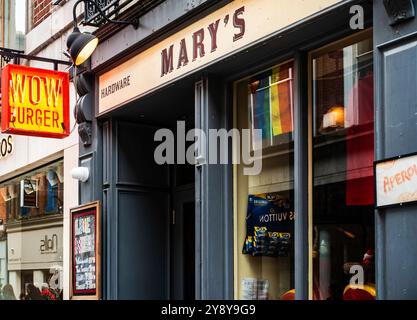 Mary’s Bar and Hardware Shop, in Wicklow Street, Dublin, Ireland. A Wowburger outlet, part of the Press Up Group. Stock Photo