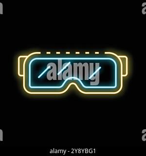 Neon sign showing welding goggles with protective glass glowing in the dark Stock Vector