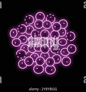 Purple neon style virus icon glowing on black background Stock Vector