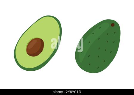 Avocado half and full simple illustration. Green veggie concept isolated. Stock Vector