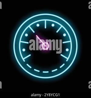 Neon sign showing a manometer, measuring pressure with a needle pointing to the middle of the scale Stock Vector