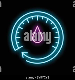 Neon sign of a humidity sensor showing low level of water with blue and pink colors on black background Stock Vector