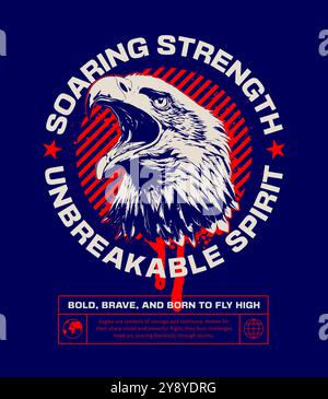 Grunge emblem design with screaming eagle mascot. Typography bold design for apparel, streetwear and stickers. Vector graphic template. Stock Vector