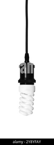 One light bulb hanging on white background Stock Photo