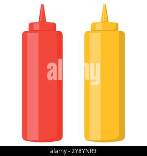 This is an illustration depicting vibrant red and yellow condiment bottles, ideal for various foodrelated designs Stock Vector