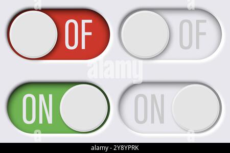 Elegant and stylish toggle switches that visually represent ON and OFF states using vibrant green and red colors Stock Vector